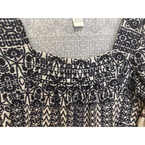 Shana K Artsy Square Neck Tunic Top Large Long Sleeve Boho Retro Vintage - Picture 3 of 4